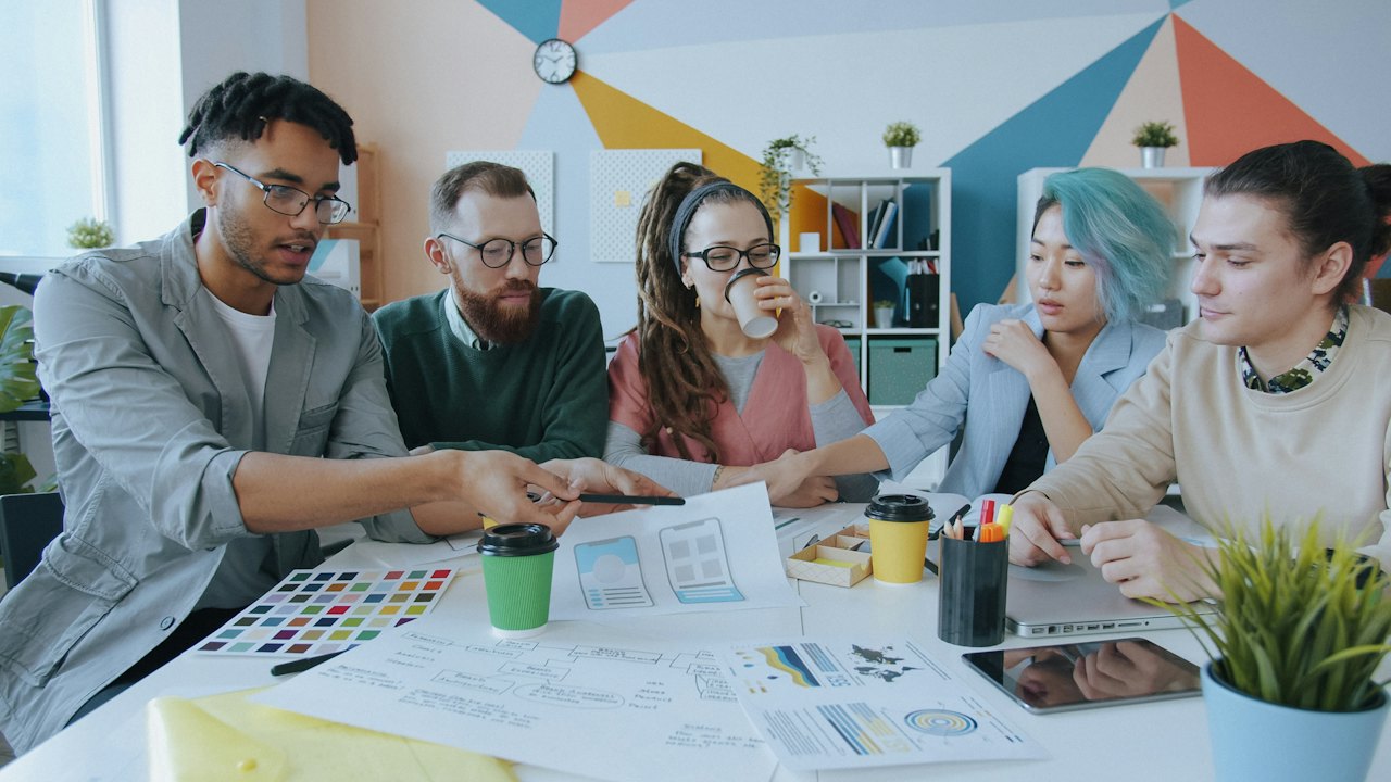 A team collaborating around a table